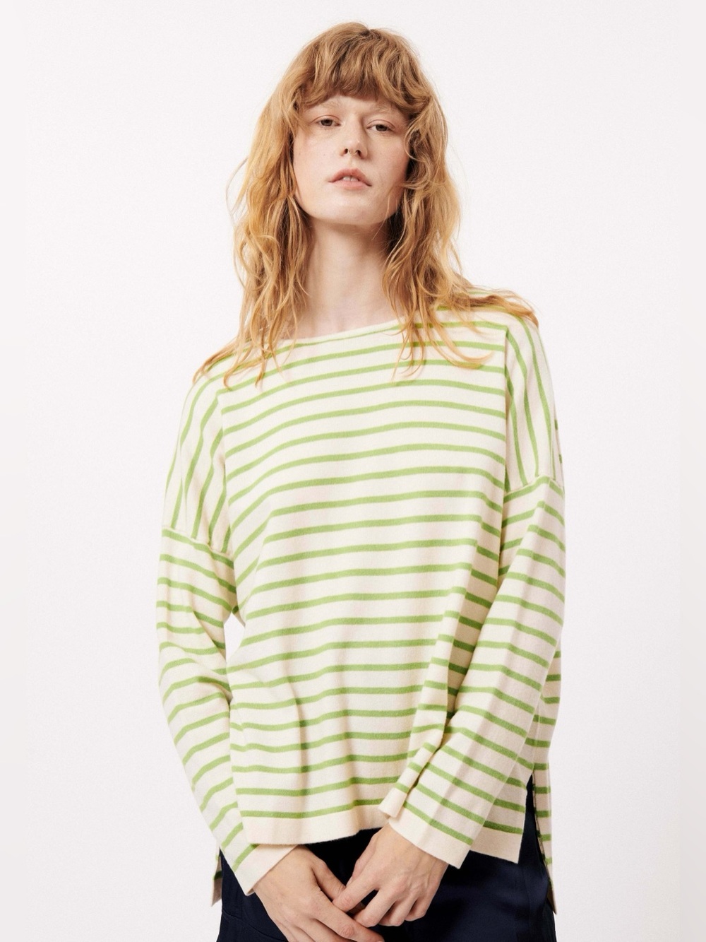 FRNCH Paris Eileen Striped Sweater, Green & Cream, Size M